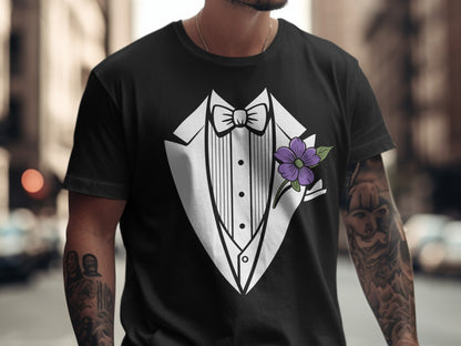Tuxedo Purple Flower Leaf T-Shirt