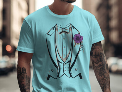 Stylish Tuxedo Graphic Design Blue Tee Shirt product