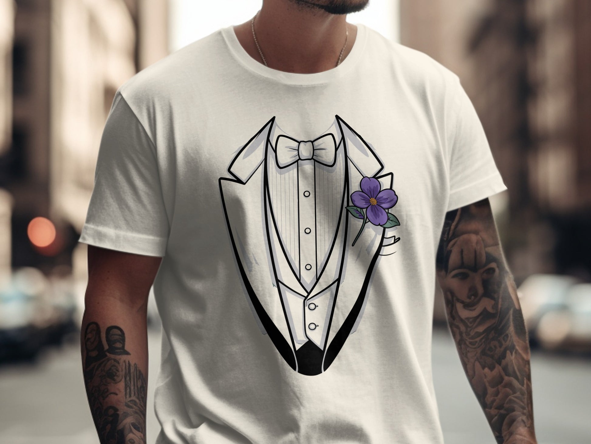 Elegant Tuxedo Graphic with Flower Design shirt product