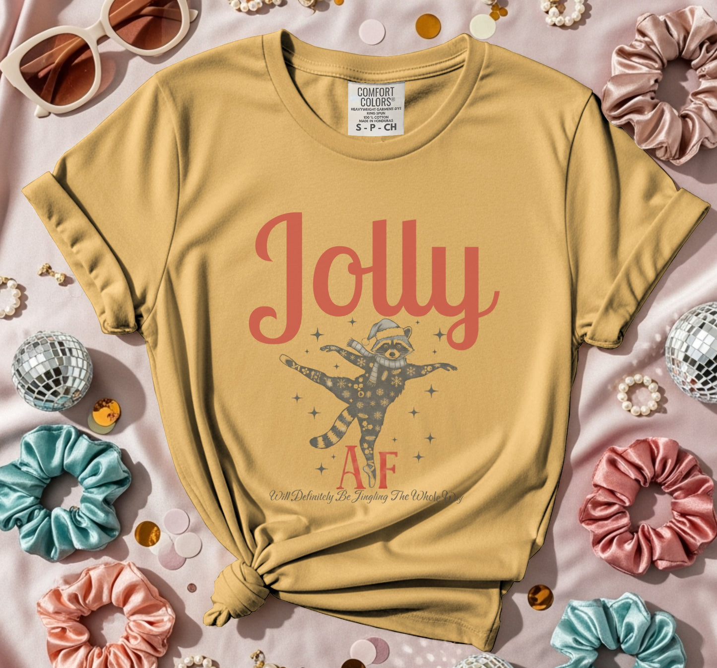 Festive Jolly Cat Graphic Tee for Holiday Season