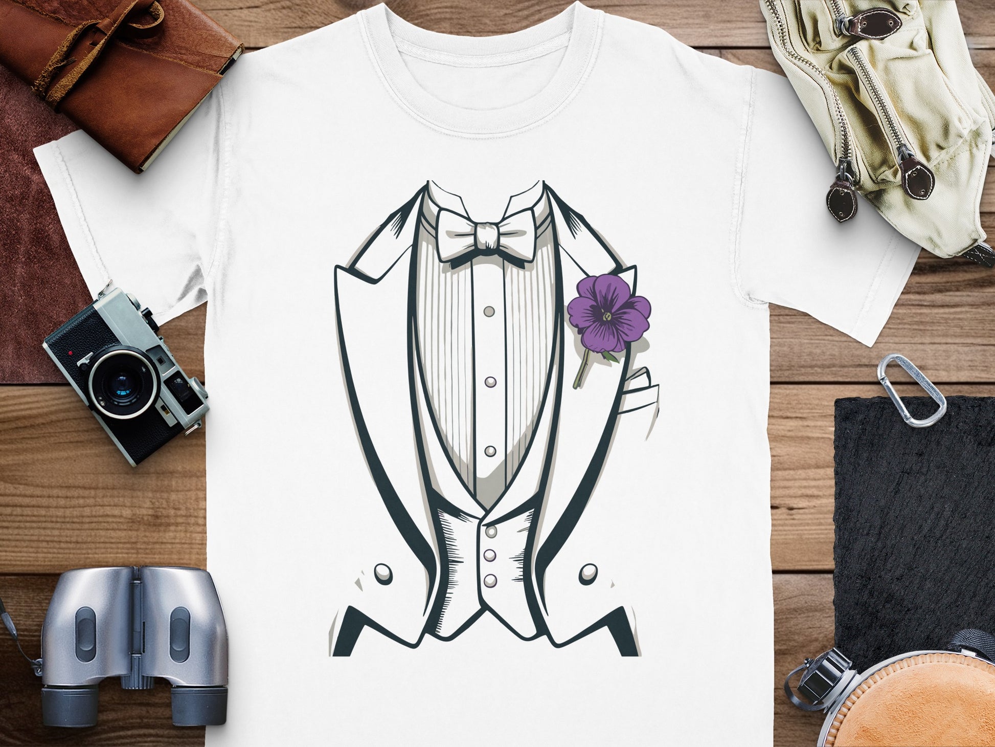 Elegant Bow Tie Tuxedo Design With Flower T-Shirt product type