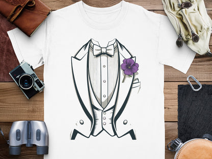 Elegant Bow Tie Tuxedo Design With Flower T-Shirt product type