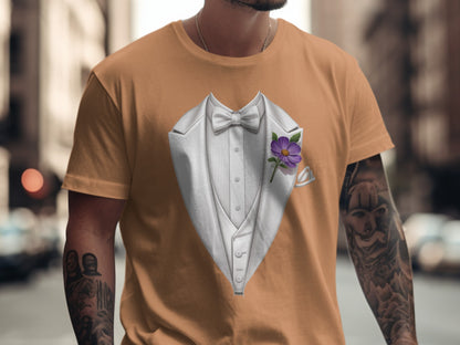Stylish Tuxedo Print Tee with Purple Flower product type