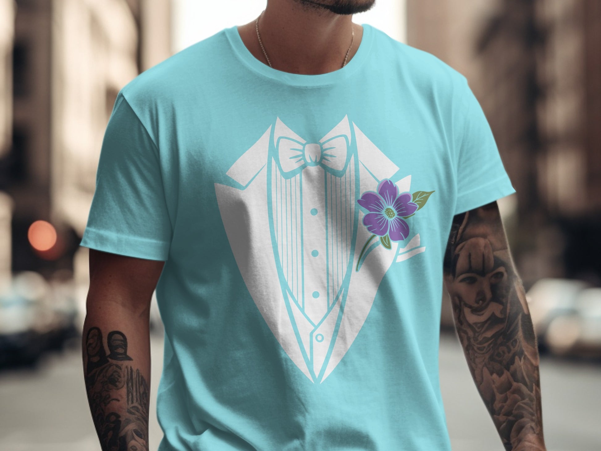 Formal Tuxedo Graphic Tee With Flower Design product