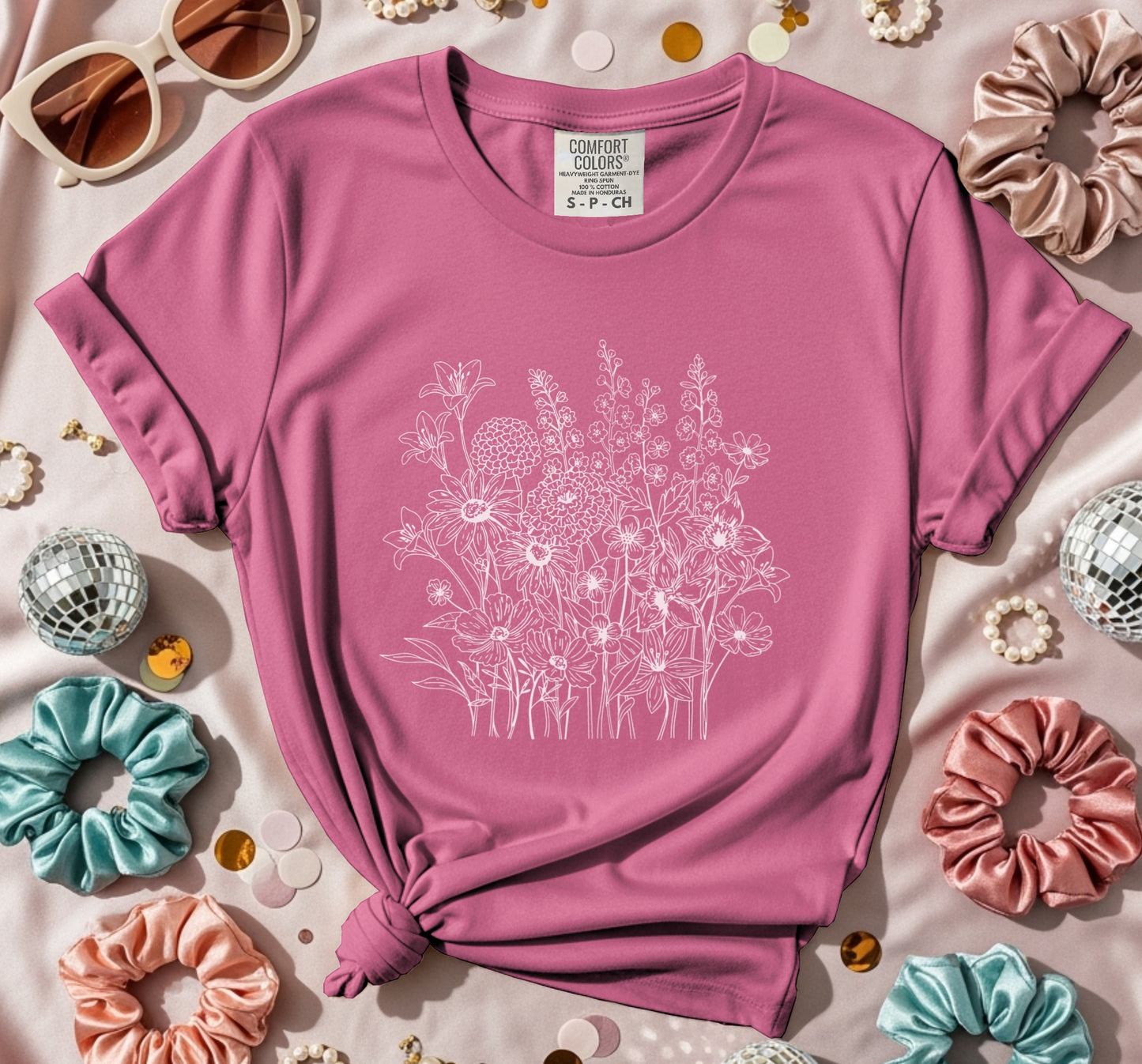 Floral Graphic Tee with Rolled Sleeves Shirt