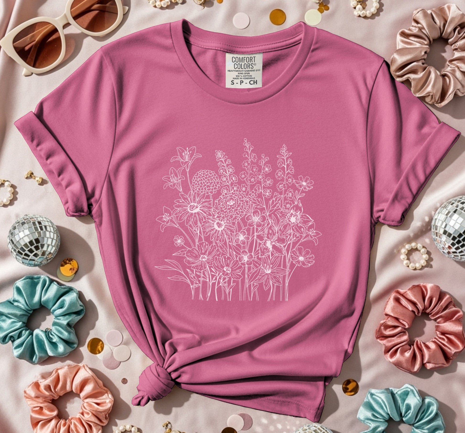 Floral Graphic Tee with Rolled Sleeves Shirt