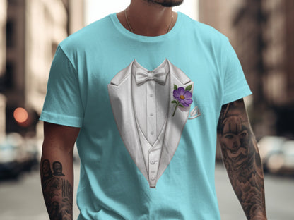 Tuxedo Style Light Blue Graphic Novelty T-Shirt product
