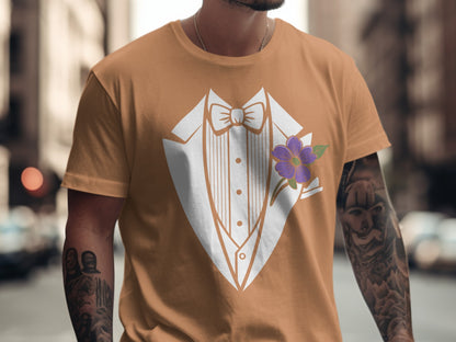 Elegant Tuxedo Design T-Shirt with Floral Accent product type