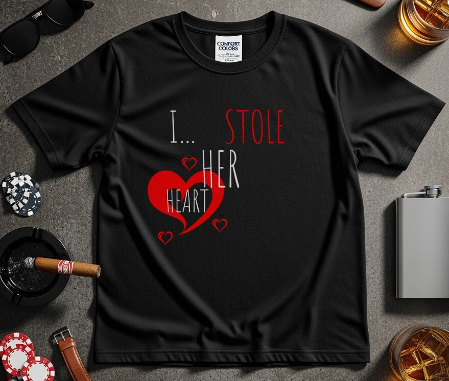 I Stole Her Heart Printed Black T-Shirt product type
