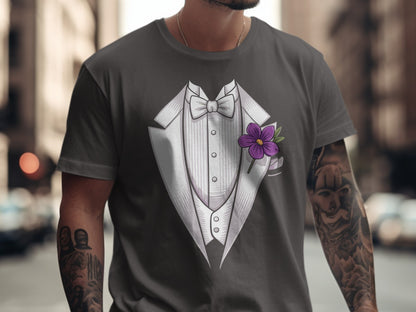 Dashing Tuxedo Print with Bow Tie Flower T-Shirt product