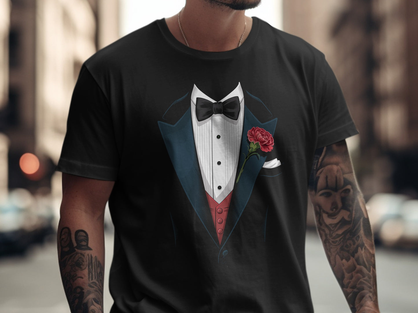 Classic Tuxedo Style T-shirt with Bow Tie Novelty product type