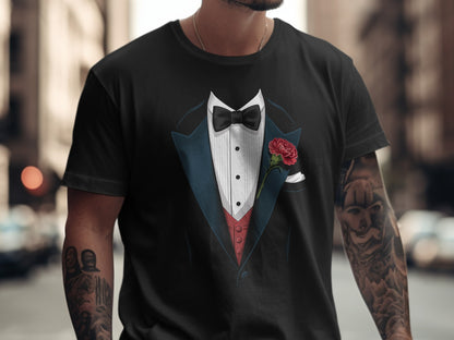 Classic Tuxedo Style T-shirt with Bow Tie Novelty product type