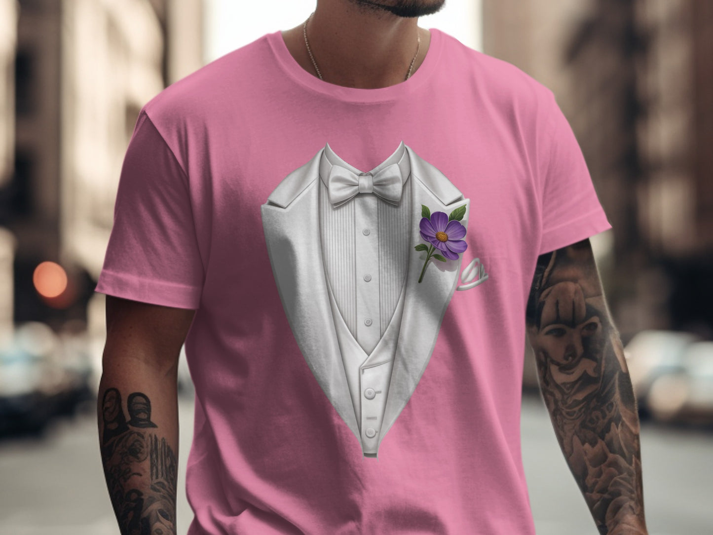 Stylish Pink Tuxedo with Flower Print T-Shirt product type