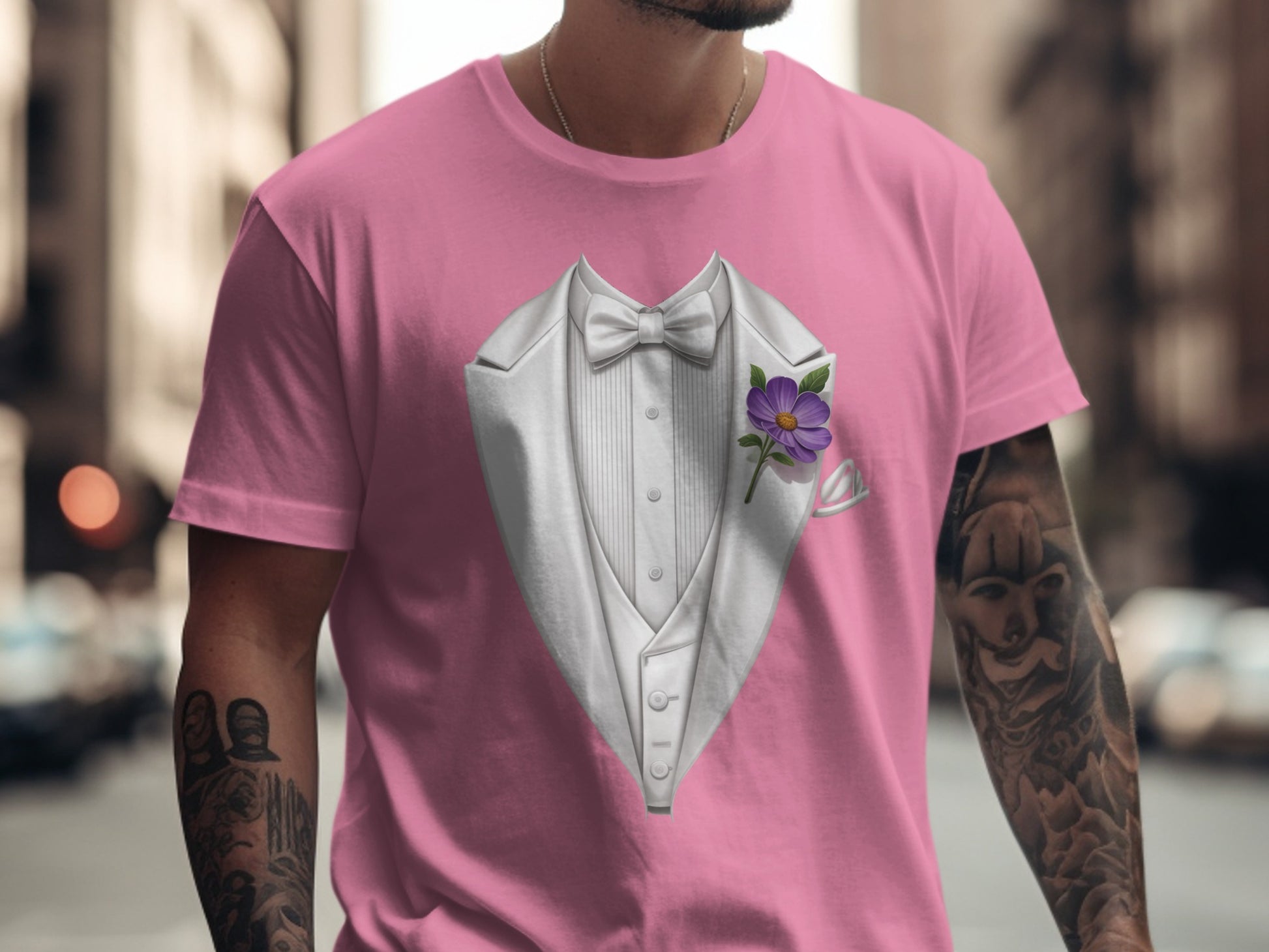 Stylish Pink Tuxedo with Flower Print T-Shirt product type