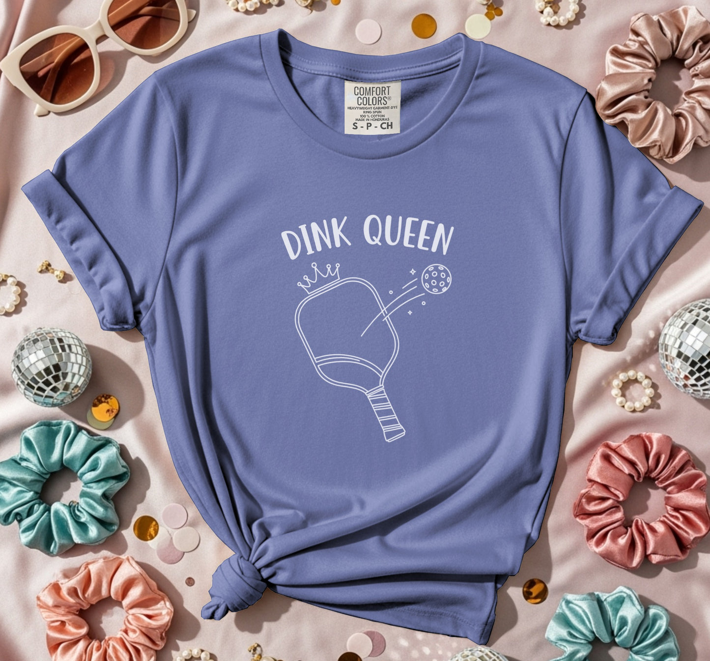 Dink Queen Pickleball Line Art Paddle T-Shirt