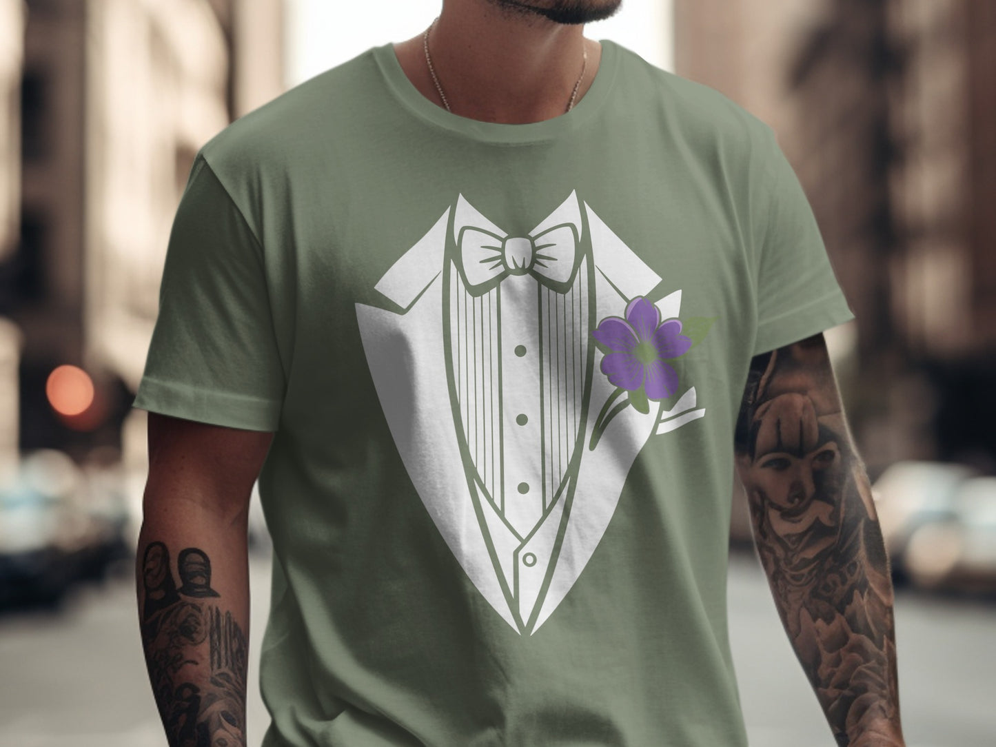 Stylish Tuxedo Graphic Printed Casual Tee Shirt product