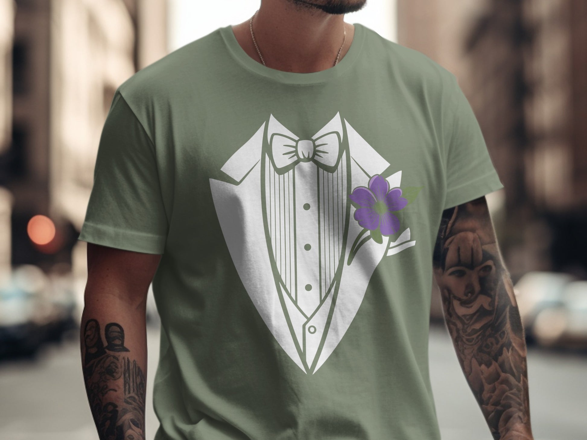 Stylish Tuxedo Graphic Printed Casual Tee Shirt product