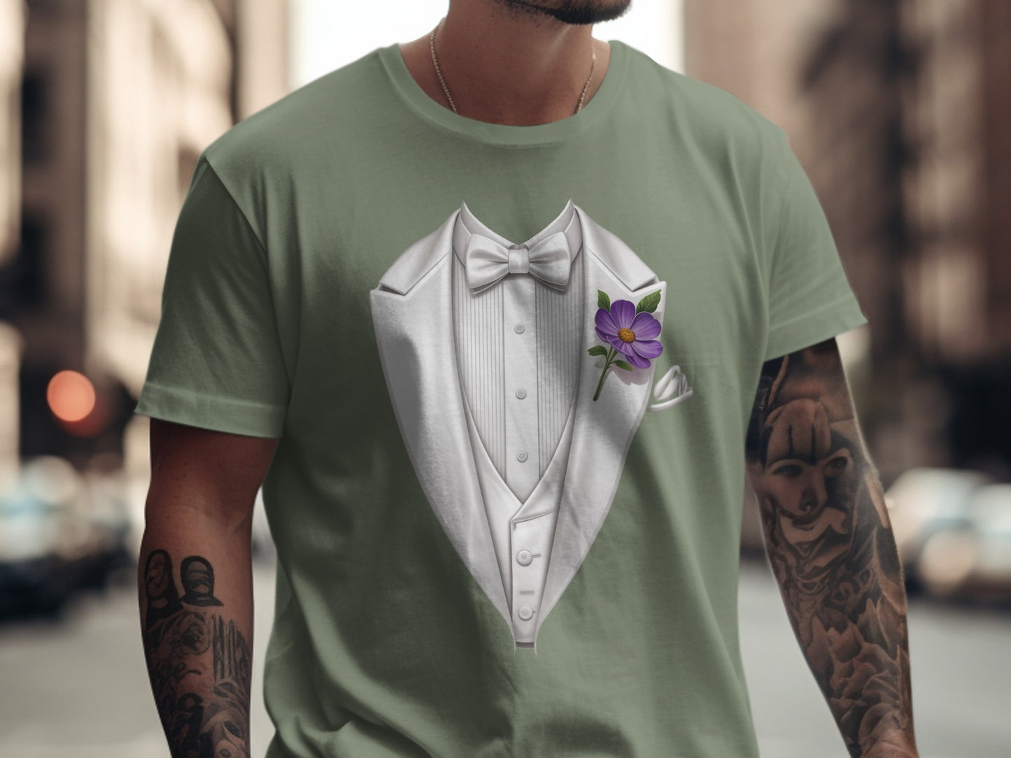 Classic Formal Tuxedo Graphic Tee with Floral Accent product type