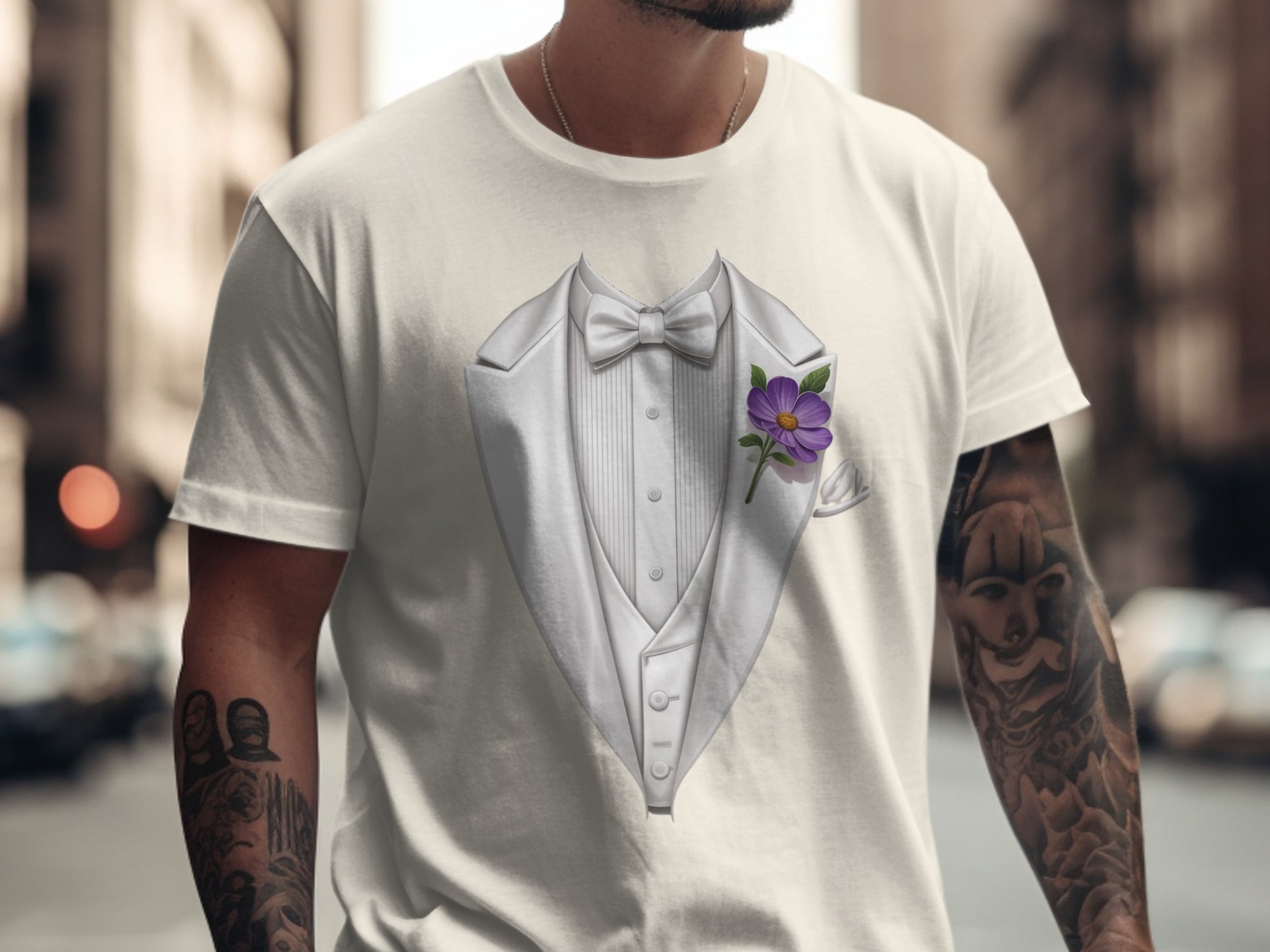 Classic Tuxedo with Purple Flower Graphic T-shirt product