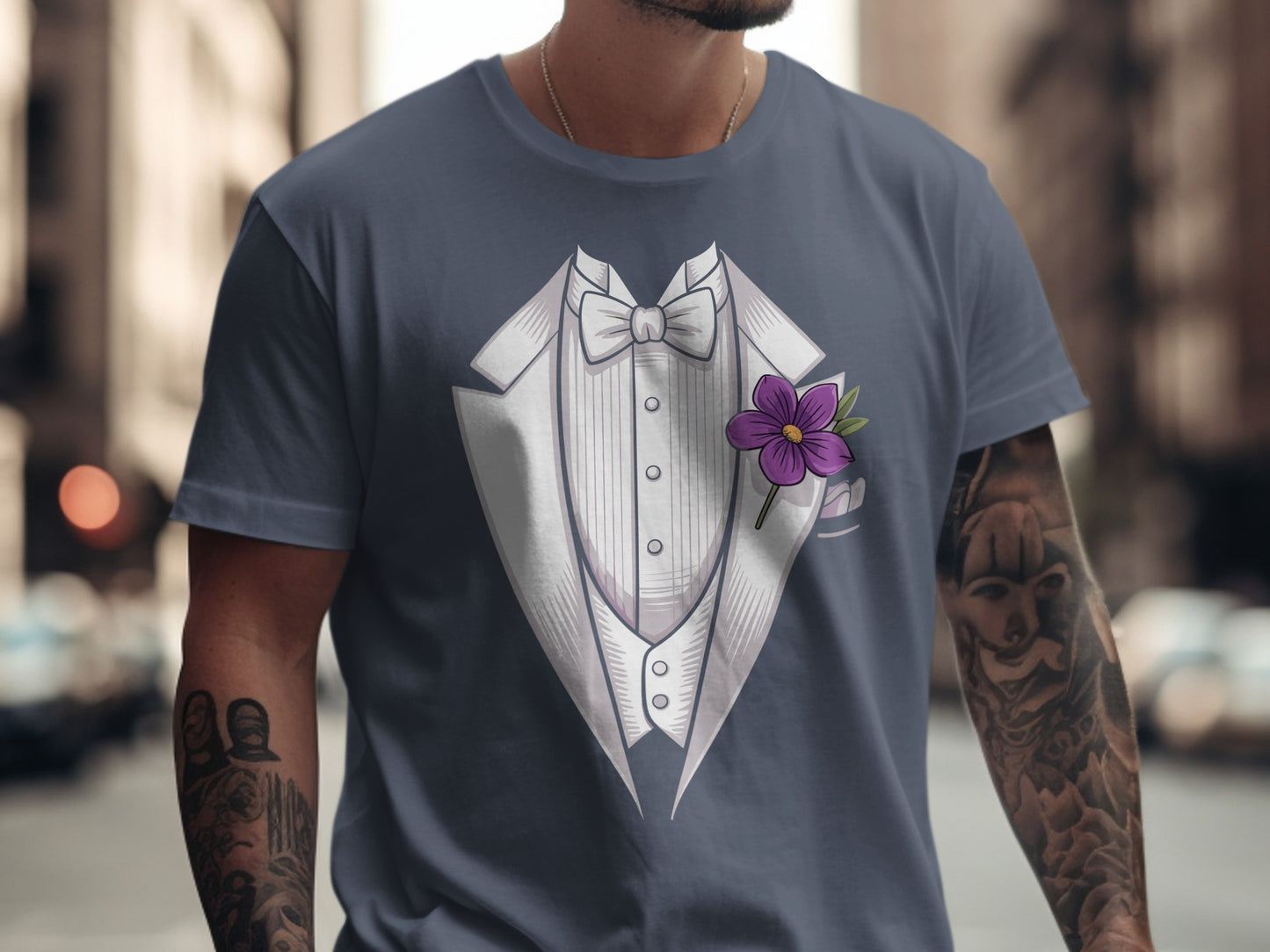 Elegant Tuxedo Graphic Tee with Flower Design product type