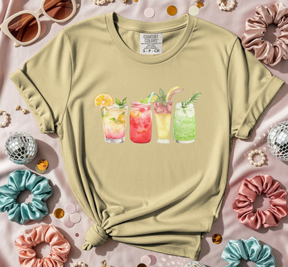 Colorful Tropical Drinks Graphic Beige Shirt product