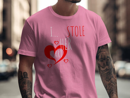I Stole Her Heart Graphic Pink T-Shirt product