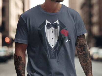 Tuxedo Print Tee with Rose Graphic design product type