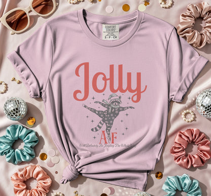 Jolly AF Cat Christmas Graphic Tee Festive Holiday Shirt