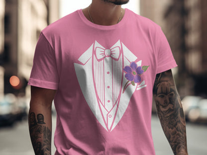 Pink Tuxedo Print T-Shirt with Flower Graphic product type