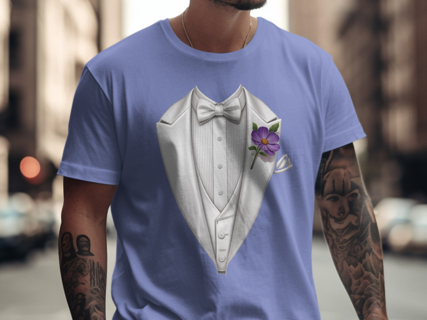 Tuxedo Print T-Shirt with Flower Detail T-shirt product type