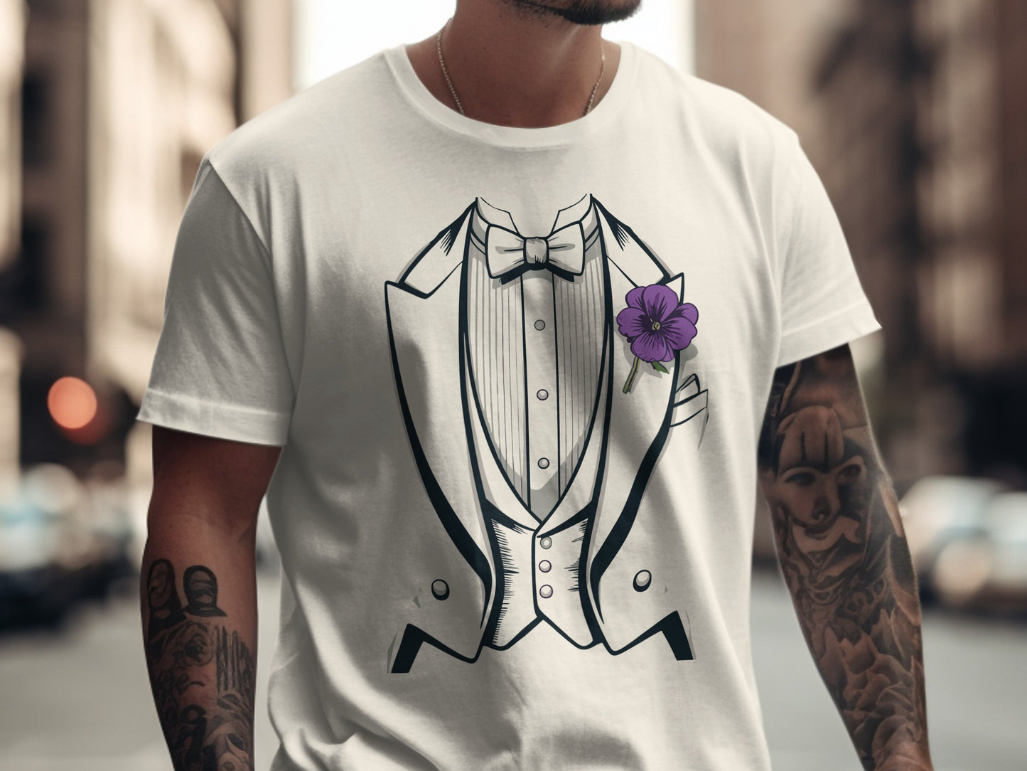Trendy Tuxedo Design Graphic Tee Fashion Statement product type