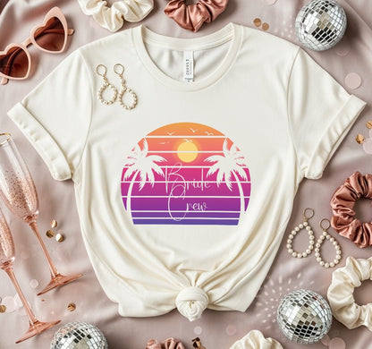 Bride Crew Sunset Palm Trees Graphic T-Shirt product type