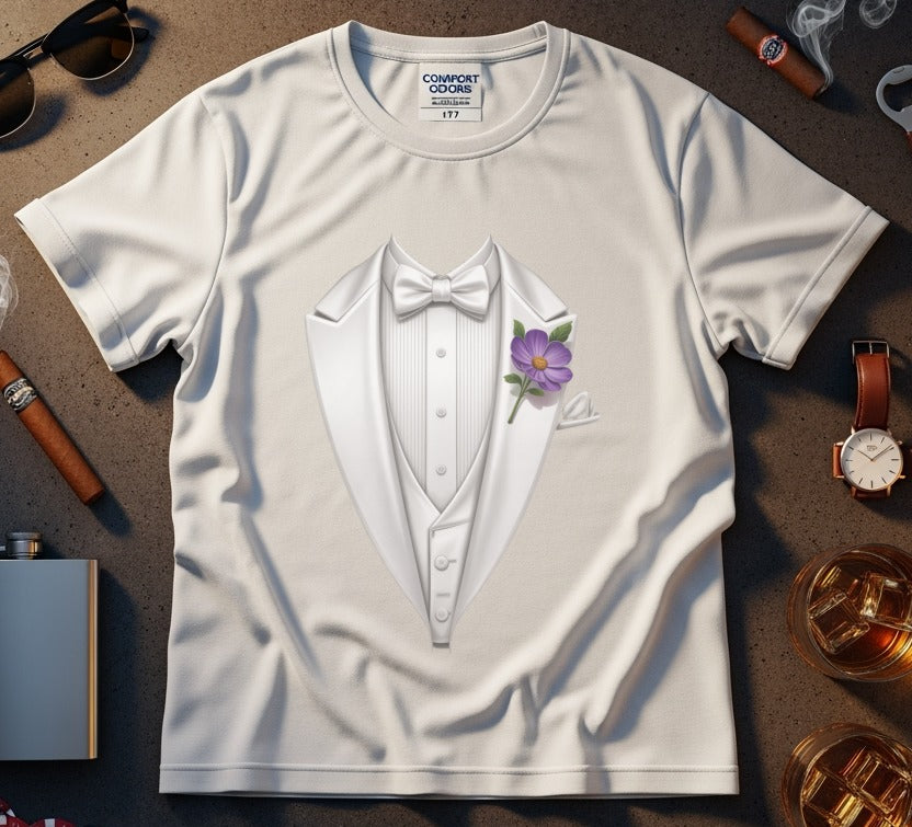 Tuxedo T-shirt with Purple Flower Design product type