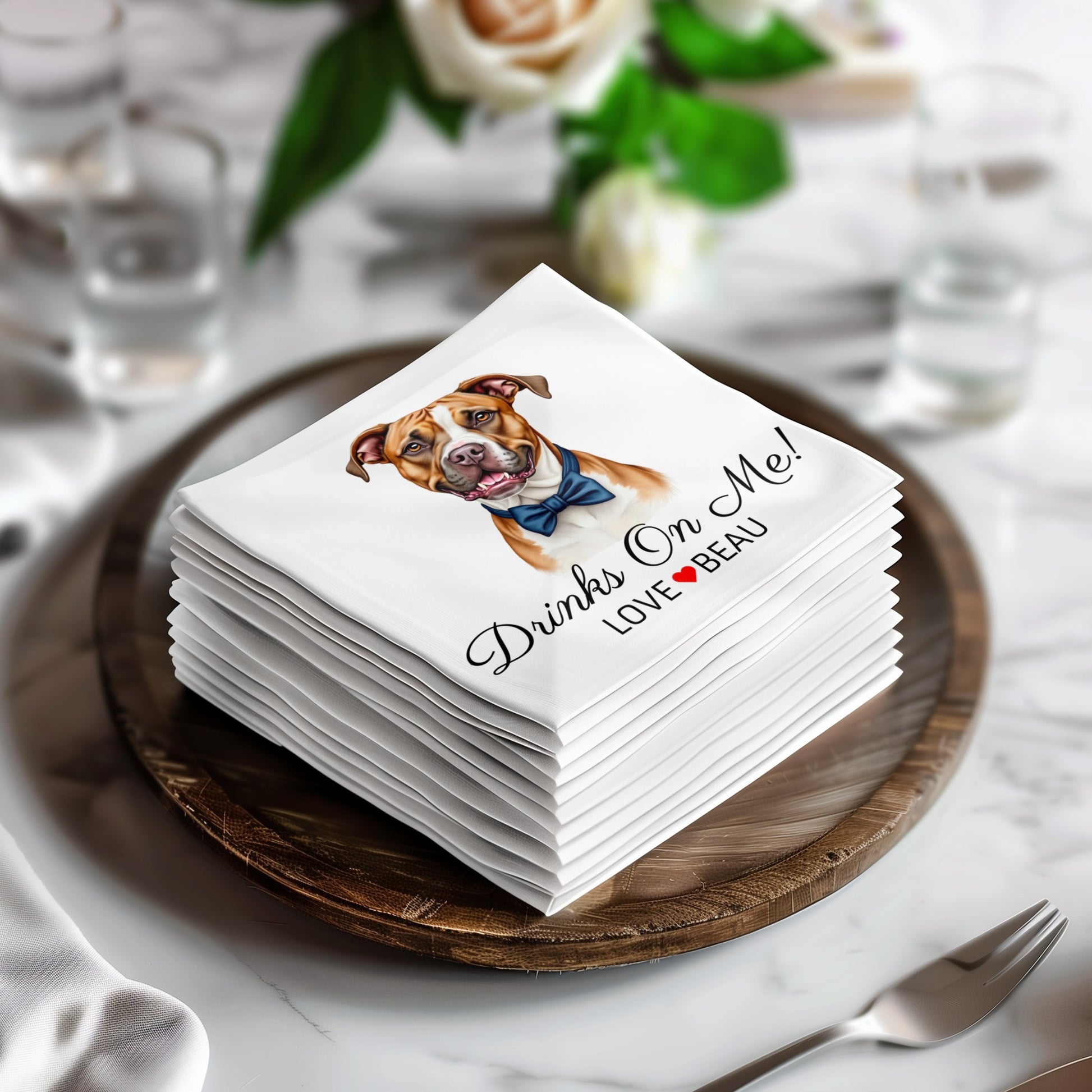 Personalized Dog Print Drinks On Me Beverage Napkins product