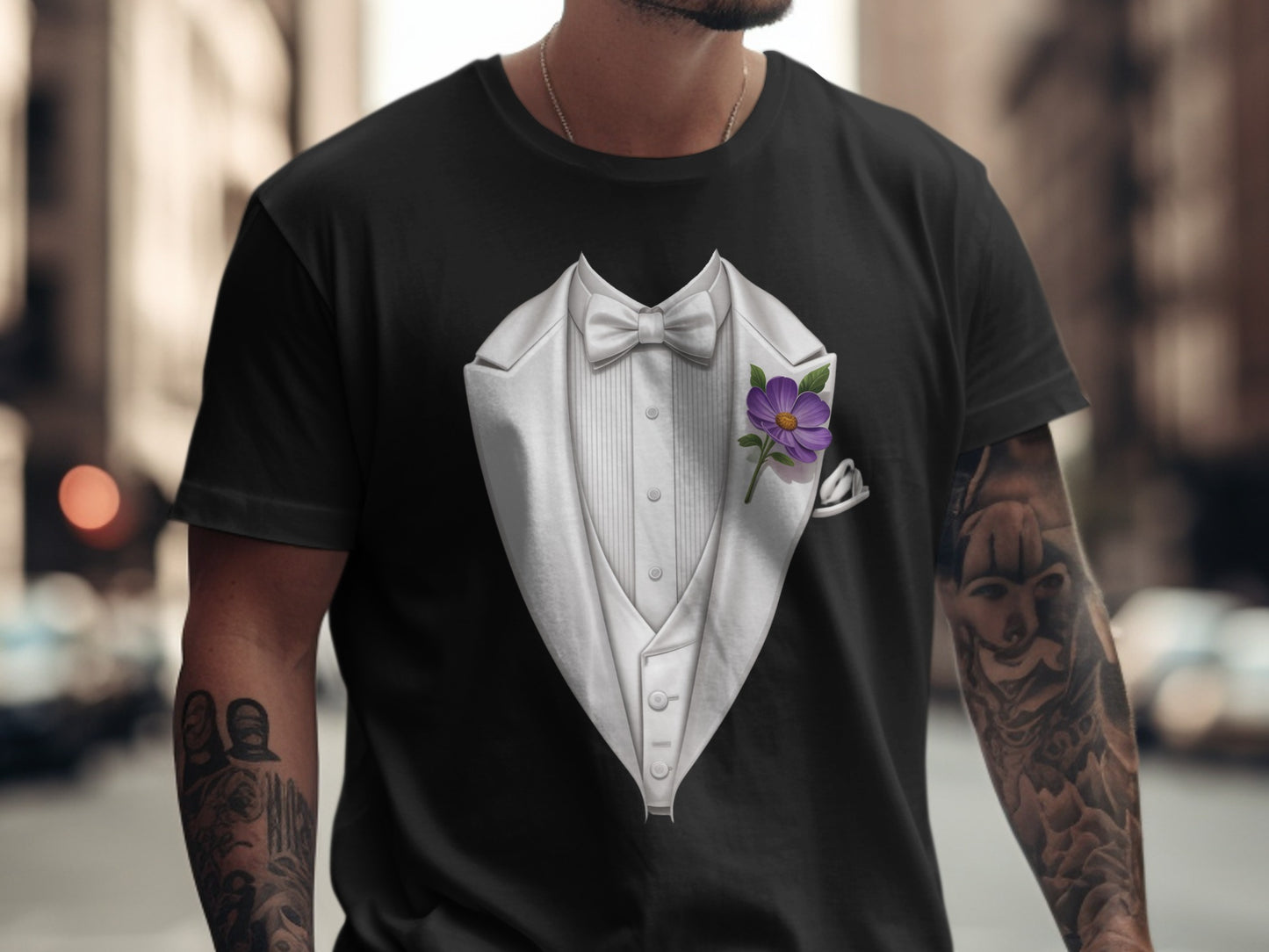 Stylish Tuxedo Design with Flower Print T-Shirt product type